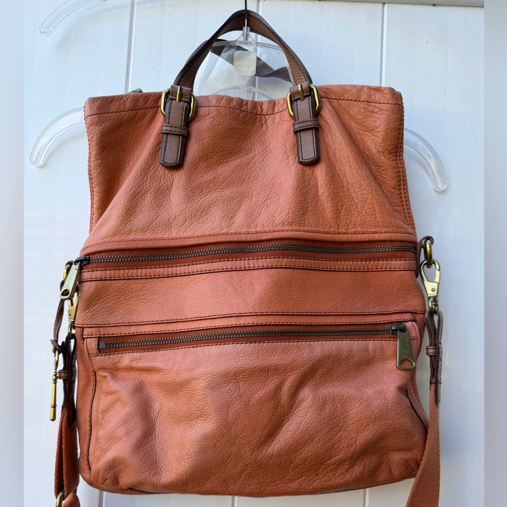 Fossil Tan Leather Tote Bag